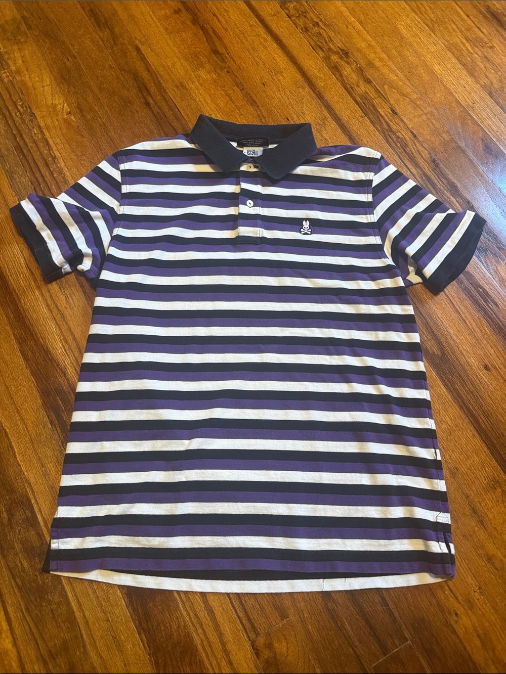 Men’s Psycho Bunny Striped Polo Shirt in Purple & White